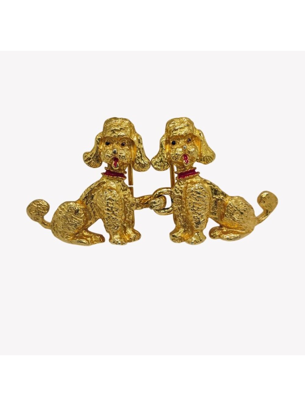 Vtg 1973 Designer Signed Mimi di N Double Poodle Dog Belt Buckle Gold Tone
